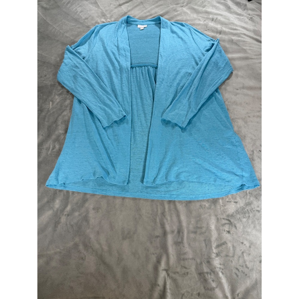 J. Jill Love Linen Cardigan Sweater Aqua Blue Open Front Long Sleeve Size Med